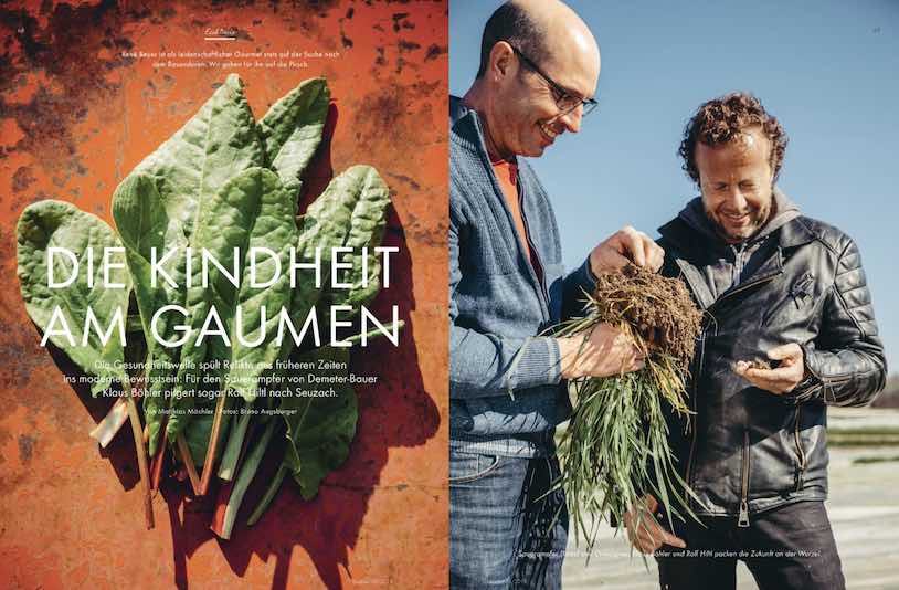 Für den Sauerampfer von Demeter-Bauer Klaus Böhler pilgert sogar Rolf Hiltl nach Seuzach. Im Kundenmagazin BEYOND von Beyer kann man die Begegnung in Wort und Bild miterleben.